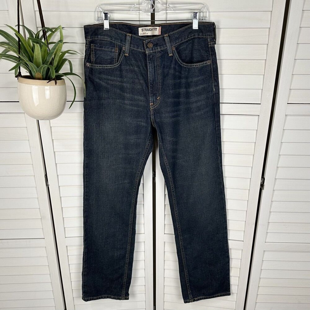 New Levis 505 Straight Leg Jeans Dark Blue Wash Tan Two Toned Mens Size 33x32